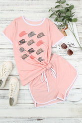 Graphic Tee Drawstring Shorts Loungewear Set